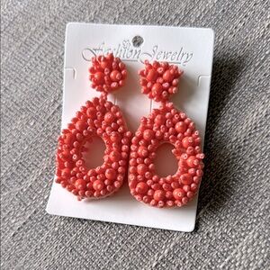 Coral Beaded Drop Earrings